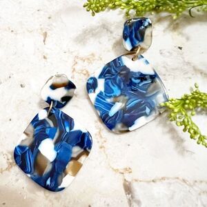 Indigo Blue and Gold Geometric Resin Earrings